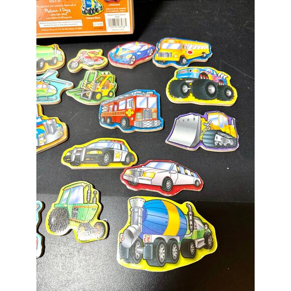 Melissa and Doug 20 Vehicles Cars Wooden Magnets Set Toy in box - Picture 5 of 5